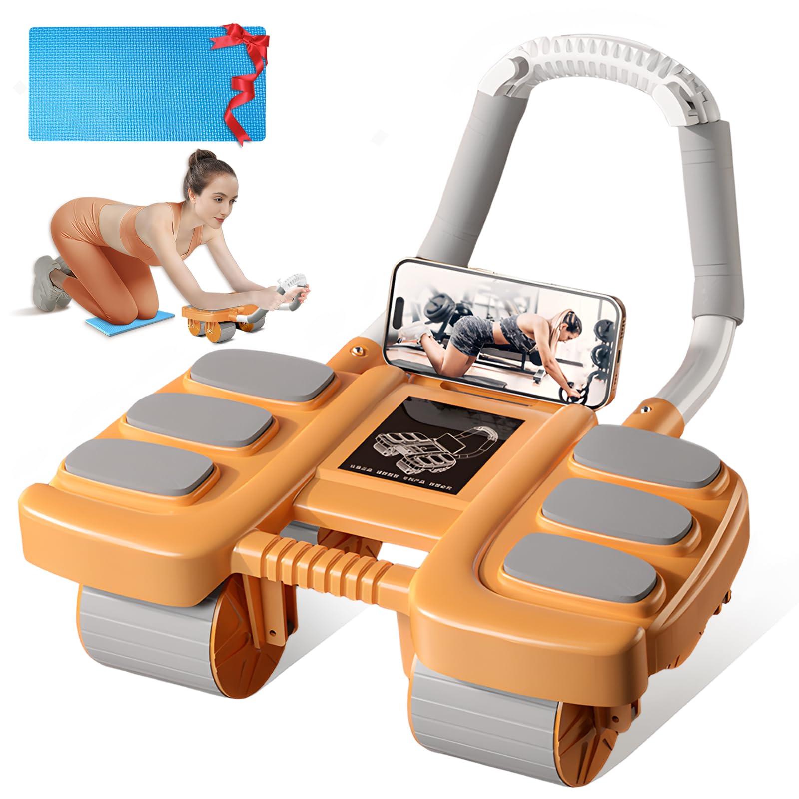 Ruota per addominali,ruota per allenamento addominali,con 6 Supporto per Gomito & Ginocchiere, Doppie Ruote a Rulli per Core Trainer,Kit per allenamento addominale per uomini e donne,Arancione