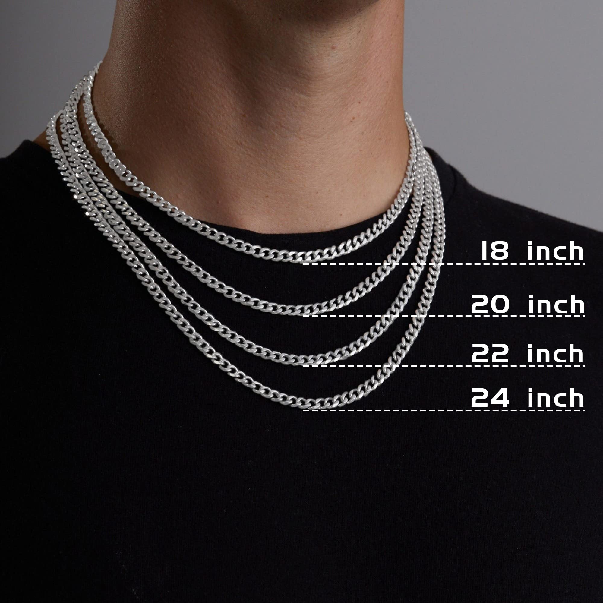 Cadena de eslabones cubanos con cierre de plata de ley 925 para hombre, 4 mm, corte de diamante, collar de cadena cubana de 16, 18, 20, 22, 24, 26, 28, 30 pulgadas