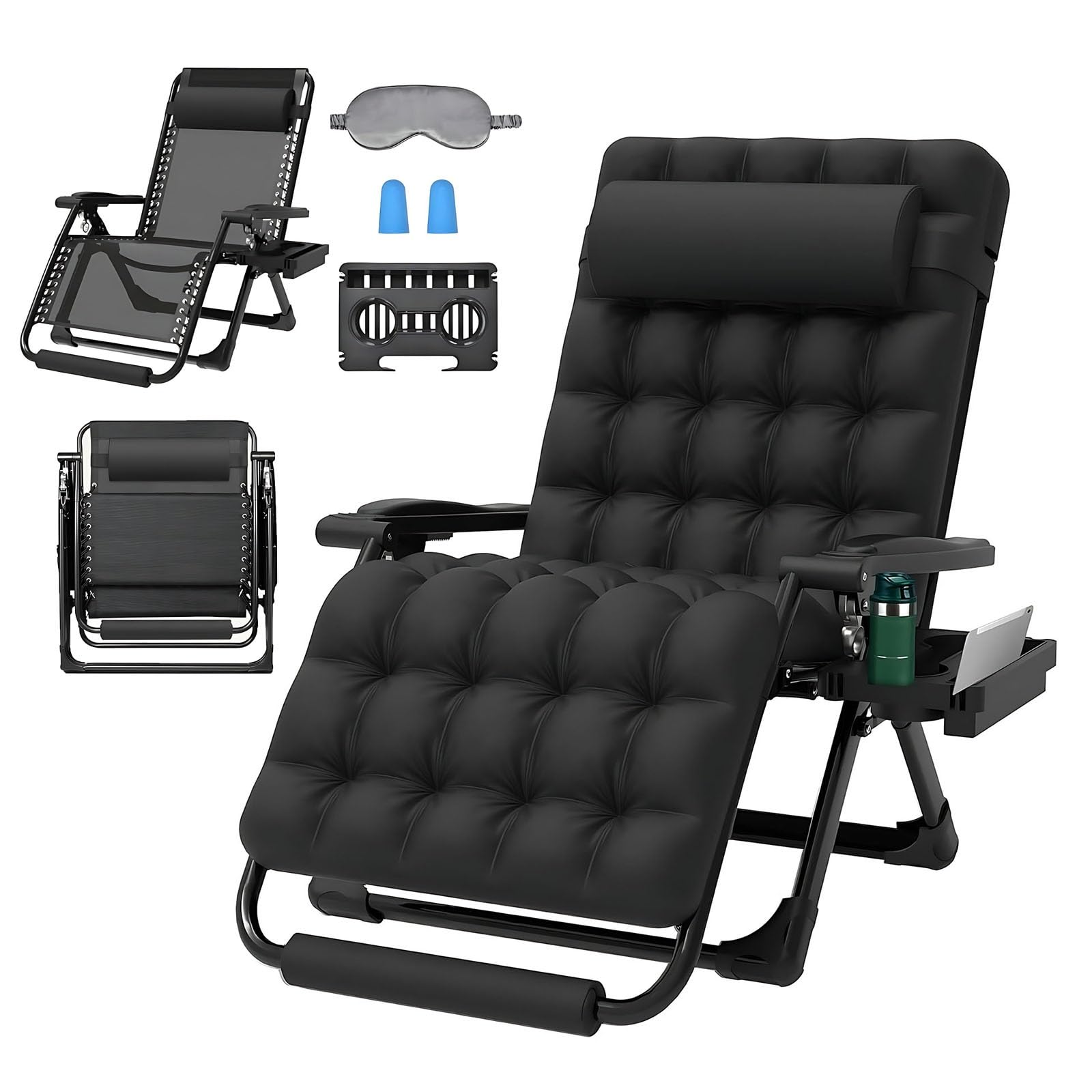 Poltrona Zero Gravity XXL 33" Sdraio Giardino Inclinabile 226kg con Cuscino Removibile 10cm Pieghevole Serratura Alluminio Sedia Relax Esterno e Piscina