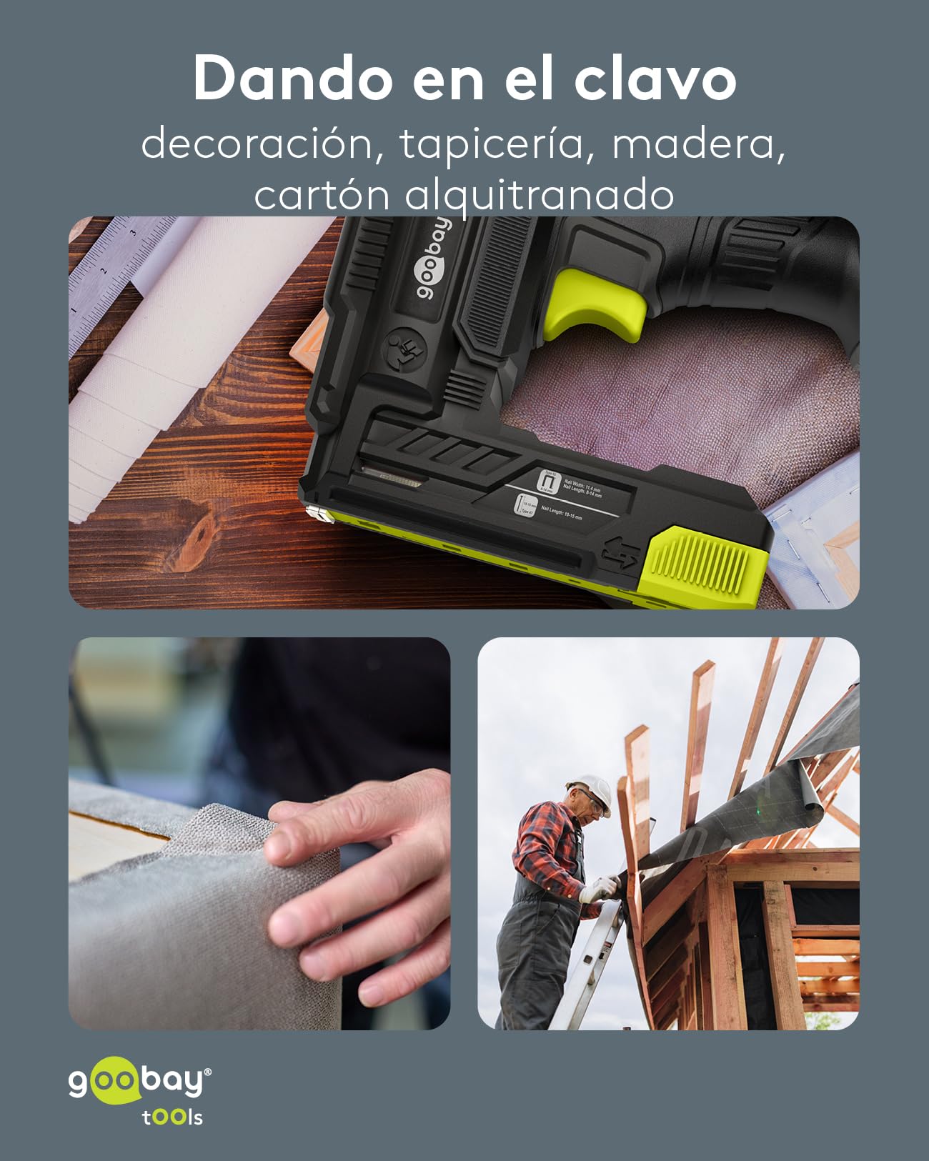 goobay 2 en 1 grapadora y clavadora eléctrica con cable, 70 W, incluye 400 grapas (10 mm) y 100 clavos (14 mm), cable de 2 m, ideal para tapicería, bricolaje y reparaciones domésticas, 77820