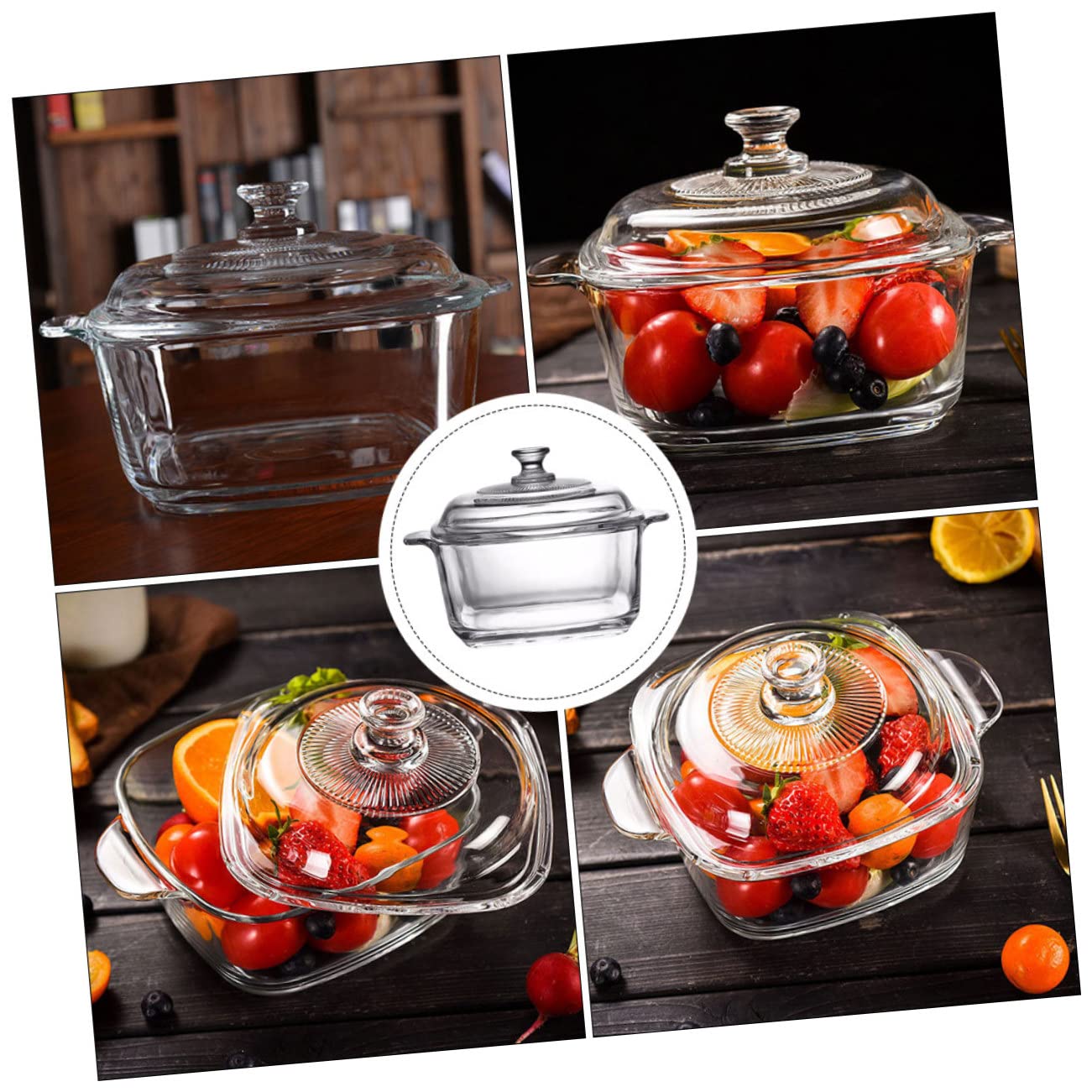 VILLCASE Rechteckige Dickwandige Transparente Glas schüssel mit Deckel Hitzebeständig Ofen Mikrowellengeeignet als Kühlschrank Suppenbehälter für Zuhause und Gastronomie
