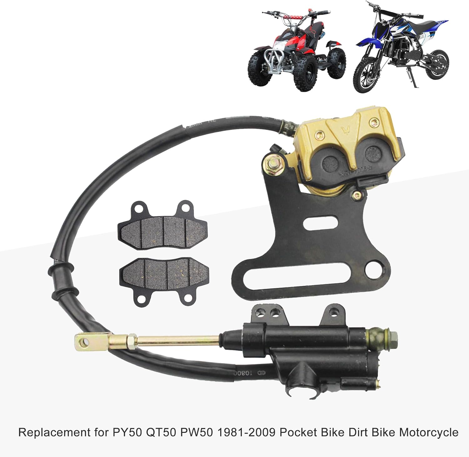GOOFIT Rear Hydraulic Caliper Brake Master Cylinder Assembly with Brake Pads Replacement for 70cc 110cc 125cc 150cc ATV Quad Pit Bike Go Kart Dirt Bike