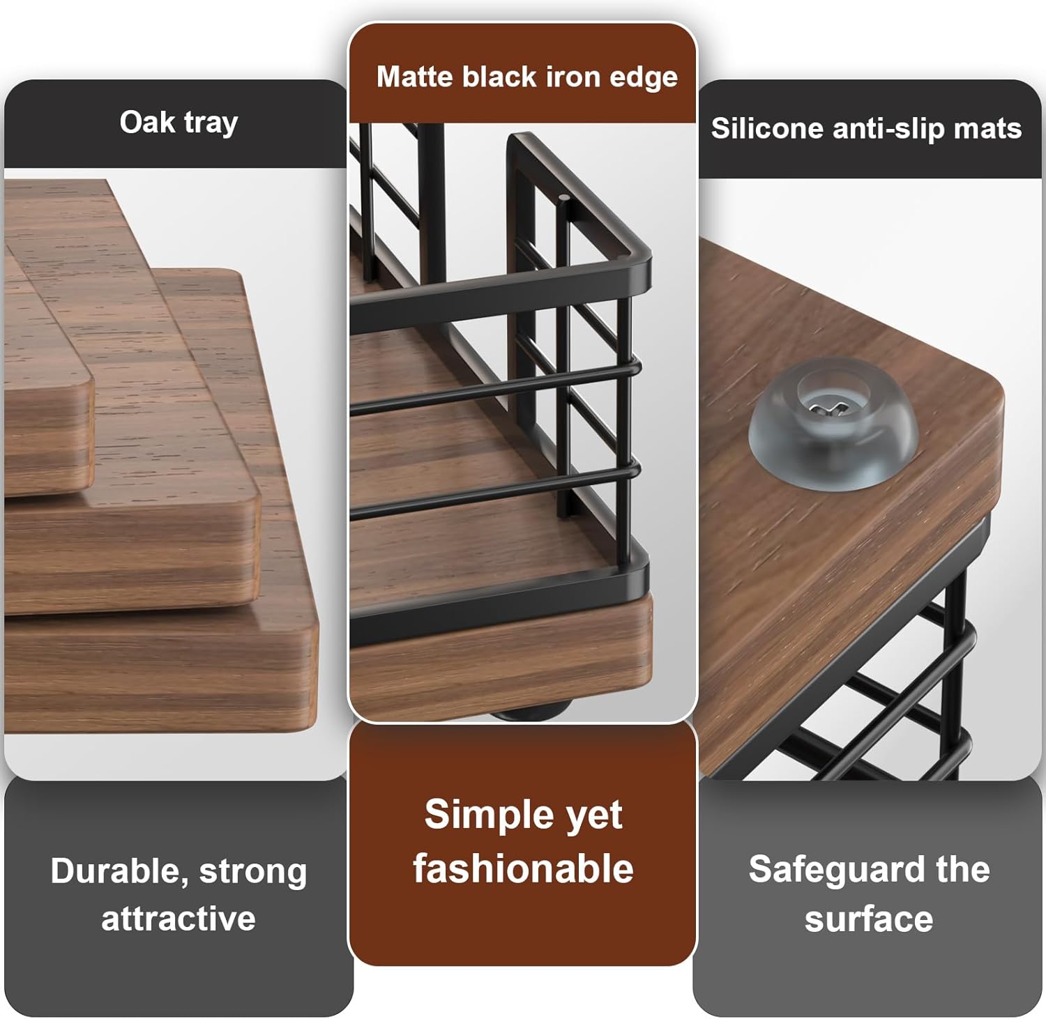 Wican Guest Towel Holder Tray for Bathroom, Oak and Iron Napkins Holder for Powder Room Dinning Table Wooden Basket for Disposable Paper Hand Towels Black & Walnut - Image 4