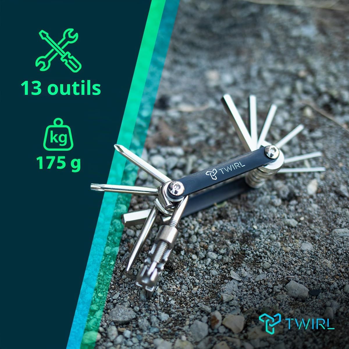 Outil de vélo TWIRL, 13 fonctions, acier, compact, ensemble d'outils de vélo