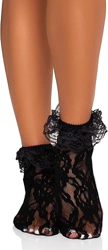 Miniatura 11 de Leg Avenue Women's Ruffle Cuff Lace Anklet Socks Blanco