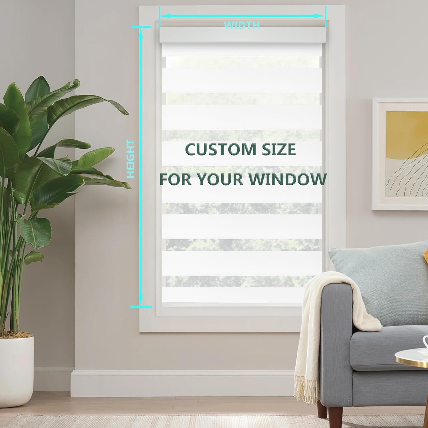 Custom Zebra Blinds for Windows Corded Bedroom Blinds Blackout Roller Shades for Indoor Windows Home and Office, Easy to Install(Pure White-90% Blackout,Custom)