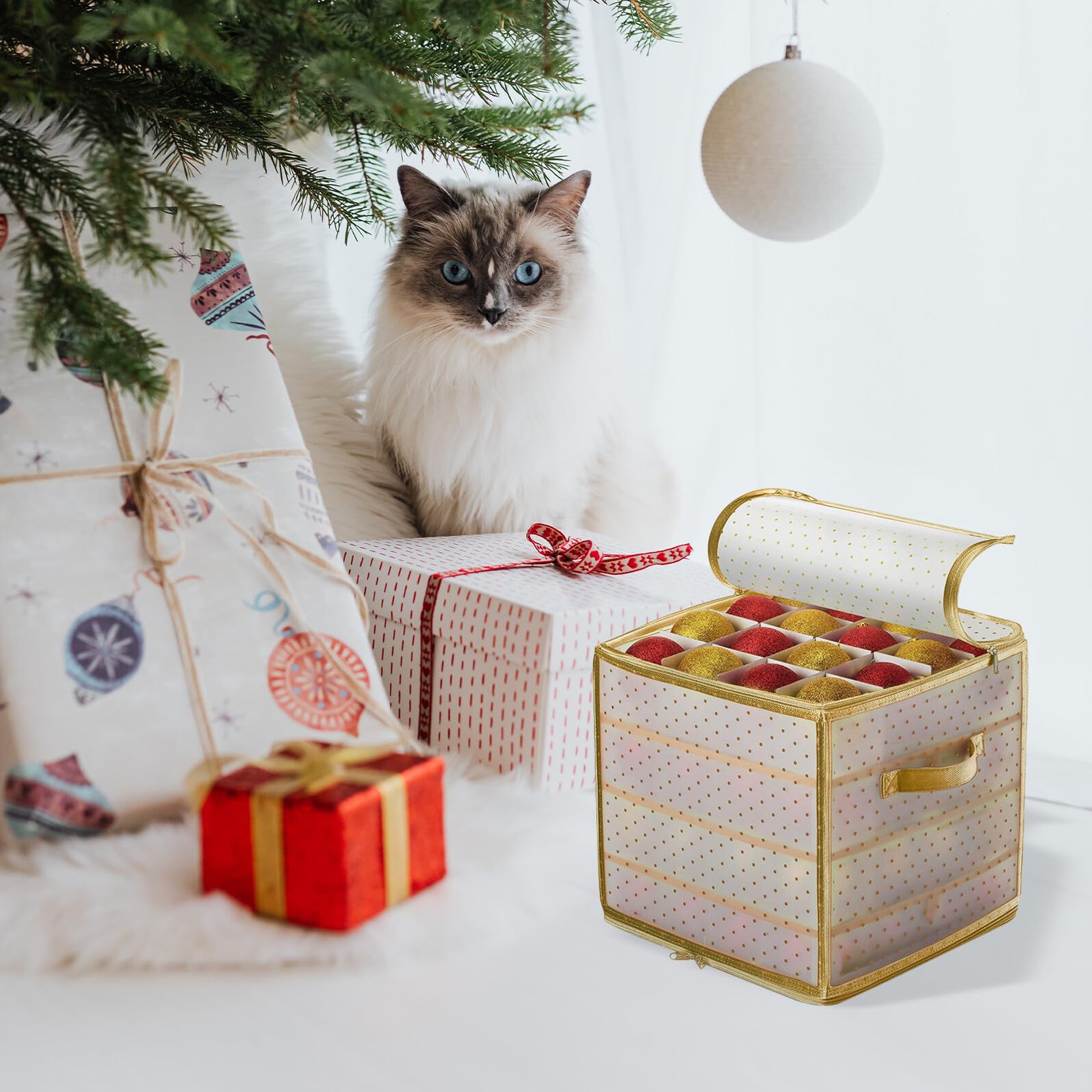 Aufbewahrungsbox für Weihnachtsschmuck mit 75 Fächern aus Oxford Stoff Leichter Weihnachtsbaum Dekorationsbeutel für Einfache und Staubfreie Lagerung im Haushalt