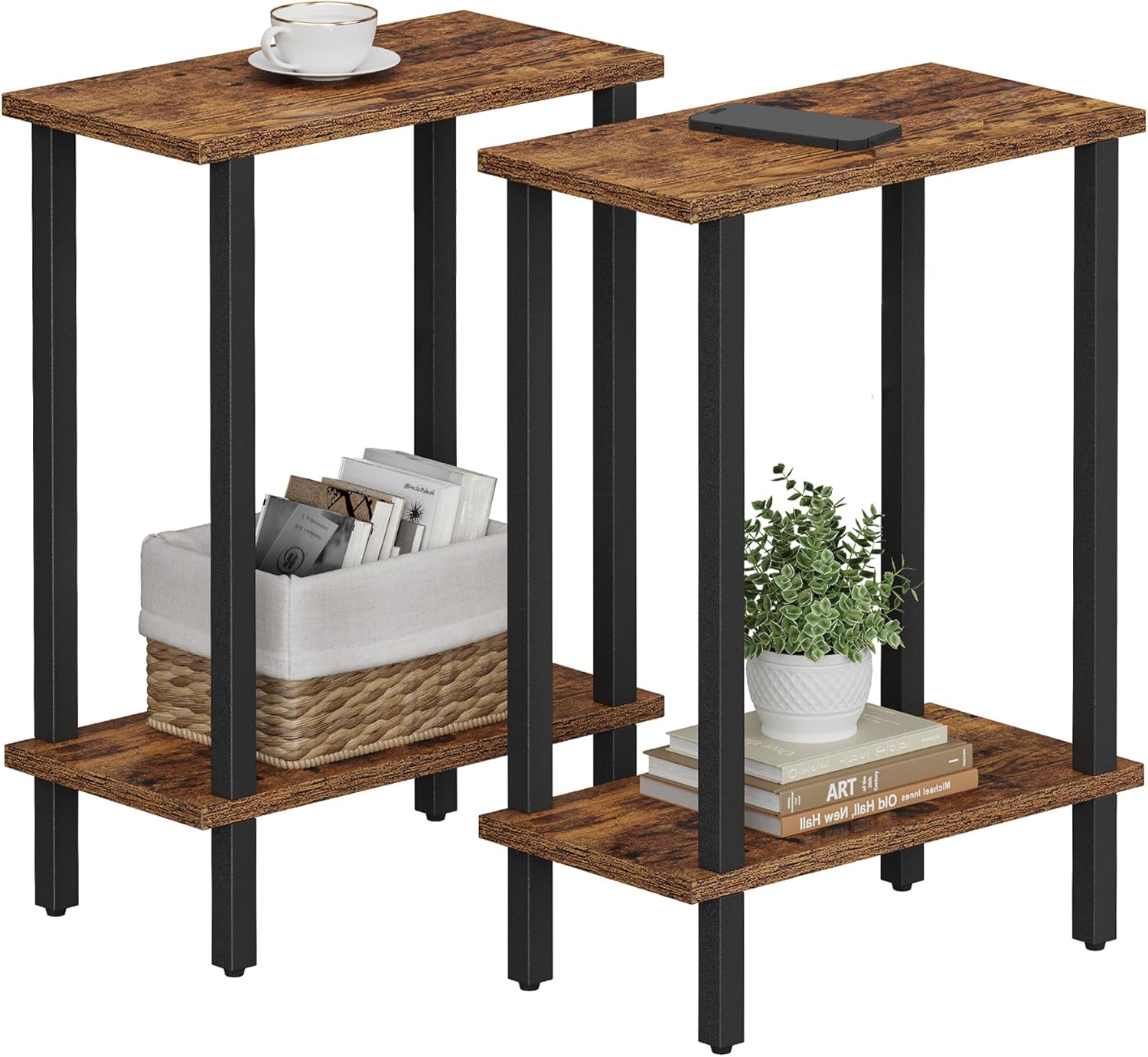 TUTOTAK Small Side Table, Narrow End Table, Set of 2, Skinny Sofa Table, Slim Nightstand, Couch Table, Living Room, Bed Room, Brown TB01BB0622 7.9"D x 15.8"W x 22.5"H Brown 2