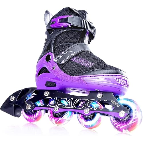 PAPAISON Adjustable Inline Skates for Kids and Adults with Full Light Up Wheels, Outdoor Roller Skates for Girls and Boys, Men and Women