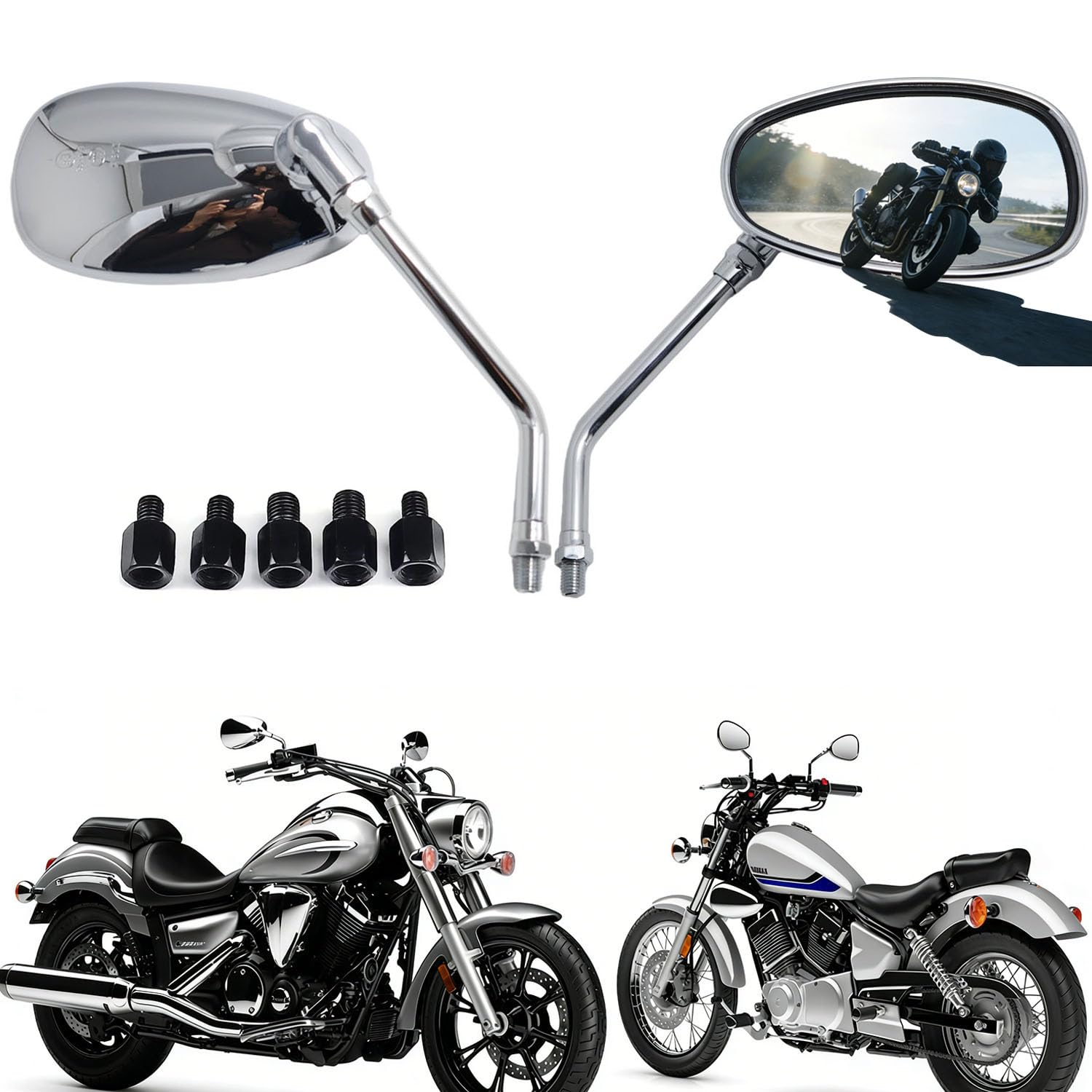 Specchietti Laterali per Moto M10 M8, Specchietto Retrovisore Moto Cromato Compatibile per Yamaha Bobber ATV Street Bike Cafe Racer Sport Cruiser Chopper