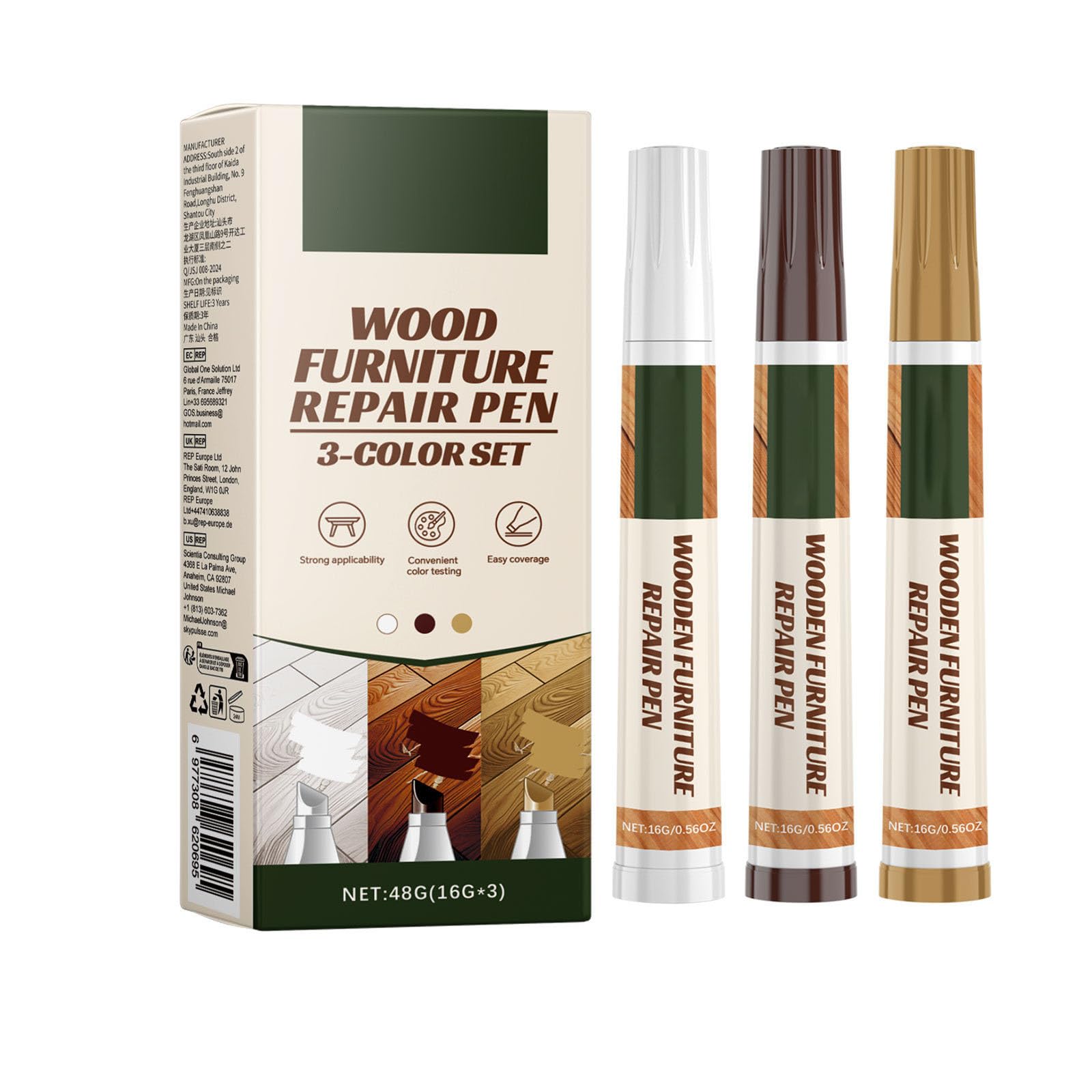 3Pcs Furniture Repair Marker for Stain Scratch Wood Floor Table Desk Furniture Marker Wood Scratch Repair Marker