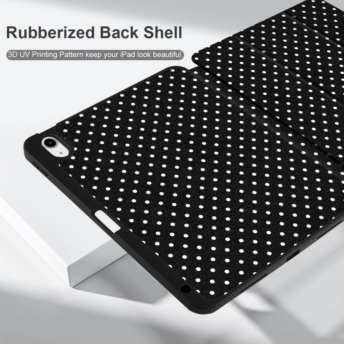 MEEgoodo Case for iPad Air 11 inch (M4) 2026/(M3) 2025/(M2) 2024, Cover for iPad Air 5th Generation/iPad Air 4th Generation 10.9 inch 2022 2020, Tablet Cases with Pencil Holder, White Polka Dot