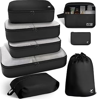 HOTOR Packing Cubes for Suitcases - 8 Pieces, Light Packing Cubes for Travel, Premium Suitcase Organizer Bags Set, Space-Saving Luggage Organizers, Travel Accessories and Essentials, Black