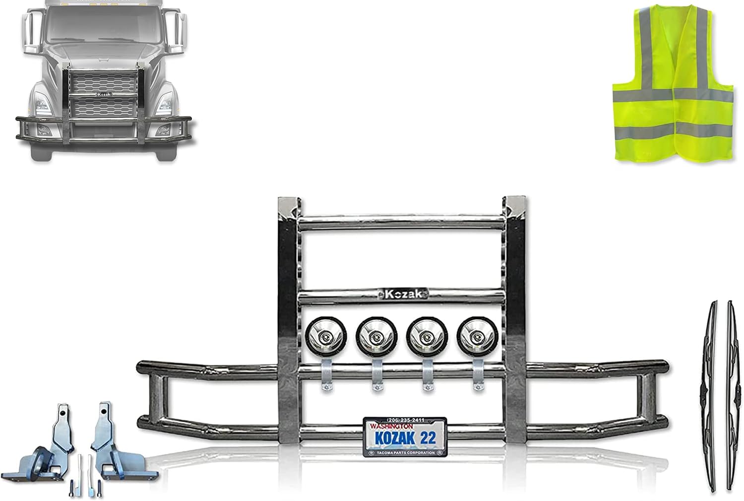 Compatible with Volvo VNL 2018-2025 Front Grille Deer Bumper Guard for Semi Truck (92"x43") + Bracket