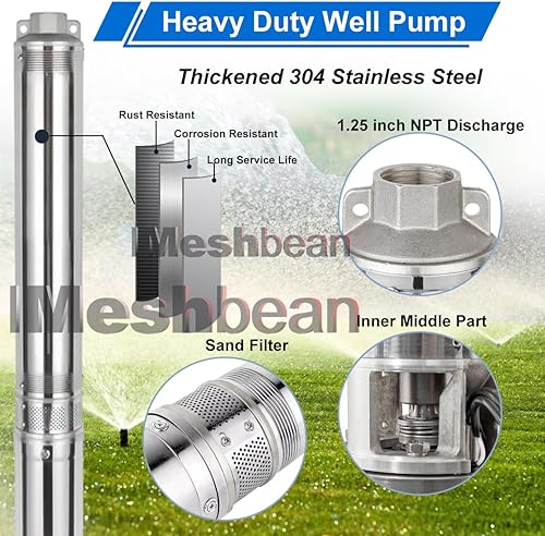 Miniatura 17 de Bomba sumergible de acero inoxidable con cable de alimentación de 100 pies, salida extra, resistente (1hp-110 V + caja de control)