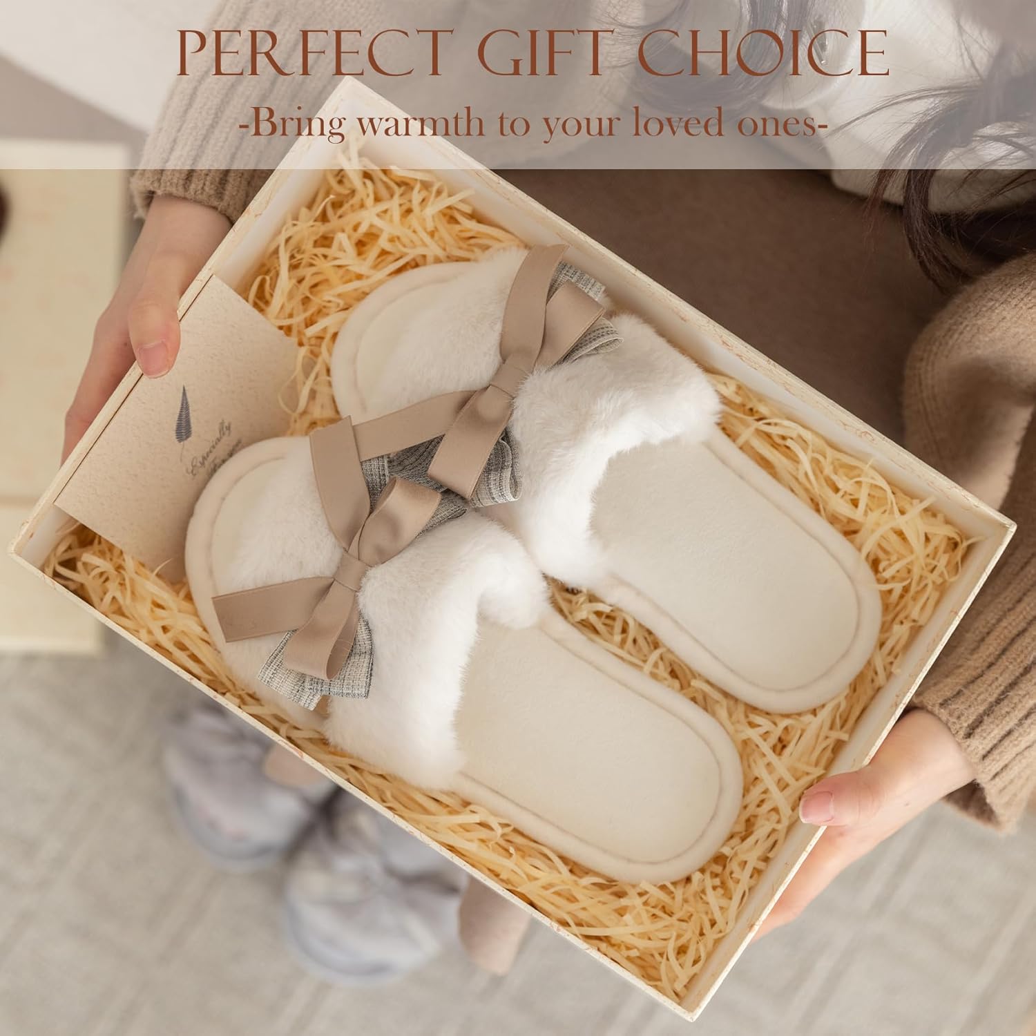 Cute Bow Slippers for Women with Memory Foam Open Toe Fuzzy House Slippers Indoor Outdoor Anti-Skid Soft Birthday Gifts for Women Mom - Image 6