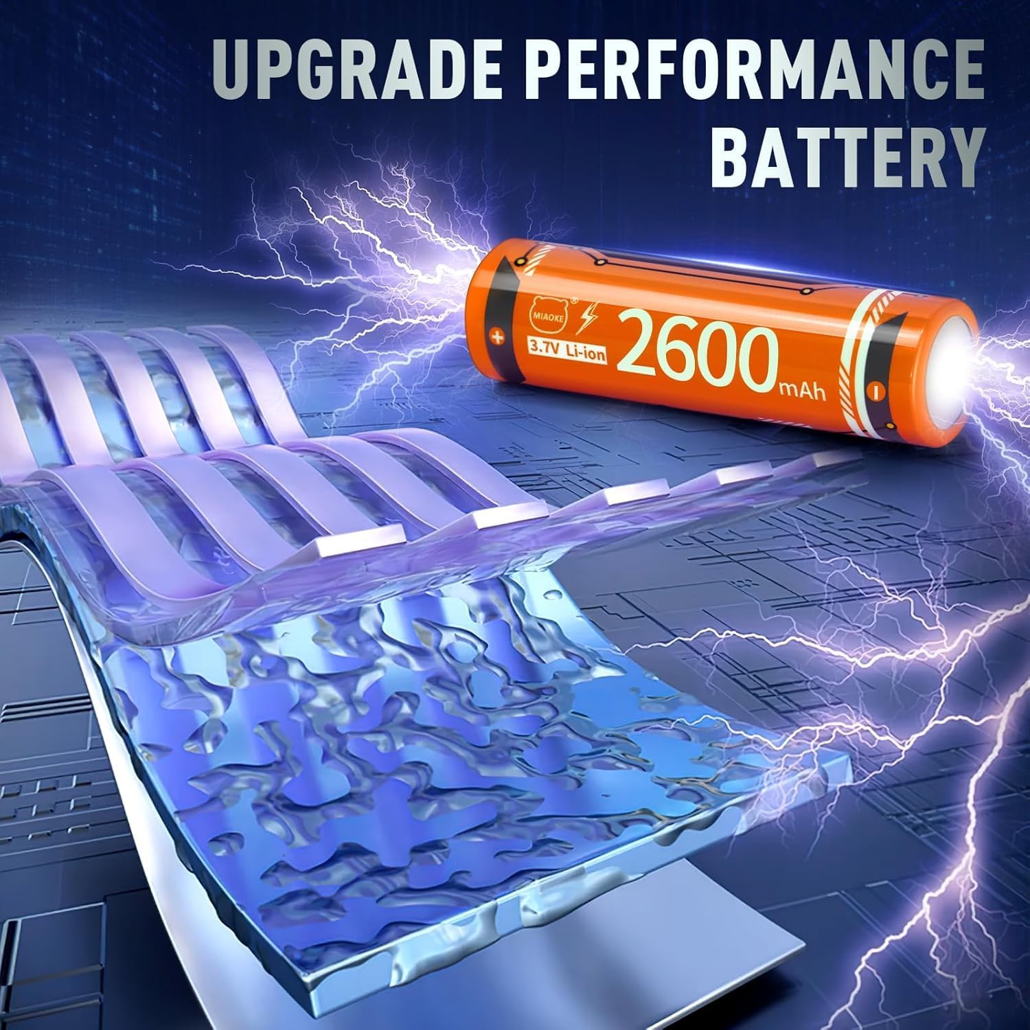 MIAOKE 2600mAh Li-ion battery being charged, illustrating its high performance.