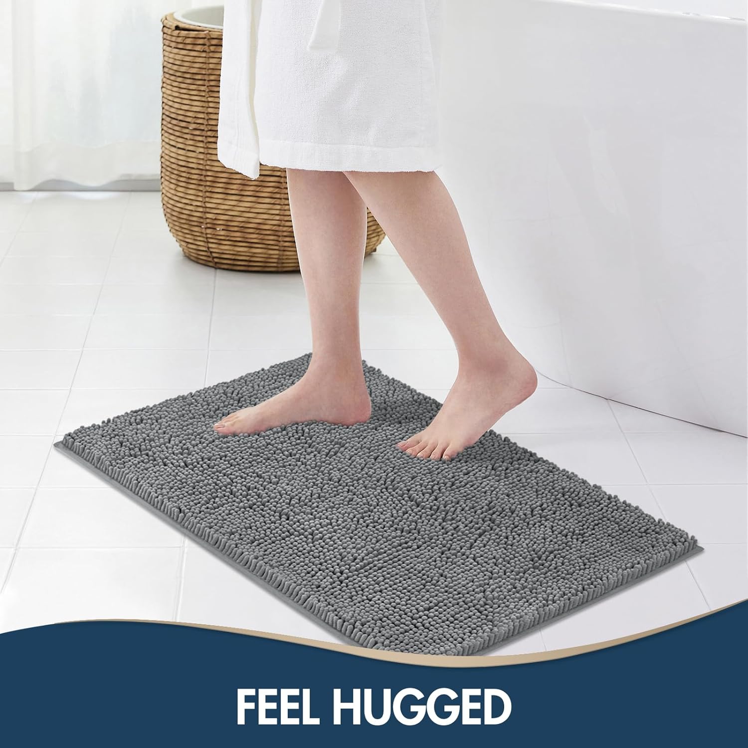 TREETONE Shaggy Bath Rugs Set, Plush Chenille Bath Mat with Non-Slip Backing, Absorbent, Washable - 24'x16' + 32'x20', Grey - Image 4