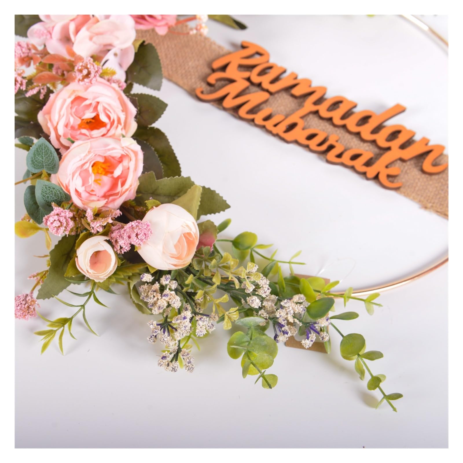 Kränze für die Haustür Ramadan Türkranz Künstliche Rosenblumen Frühlings-Hängekranz Islam Mubarak for die Haustürdekoration(Color-04)