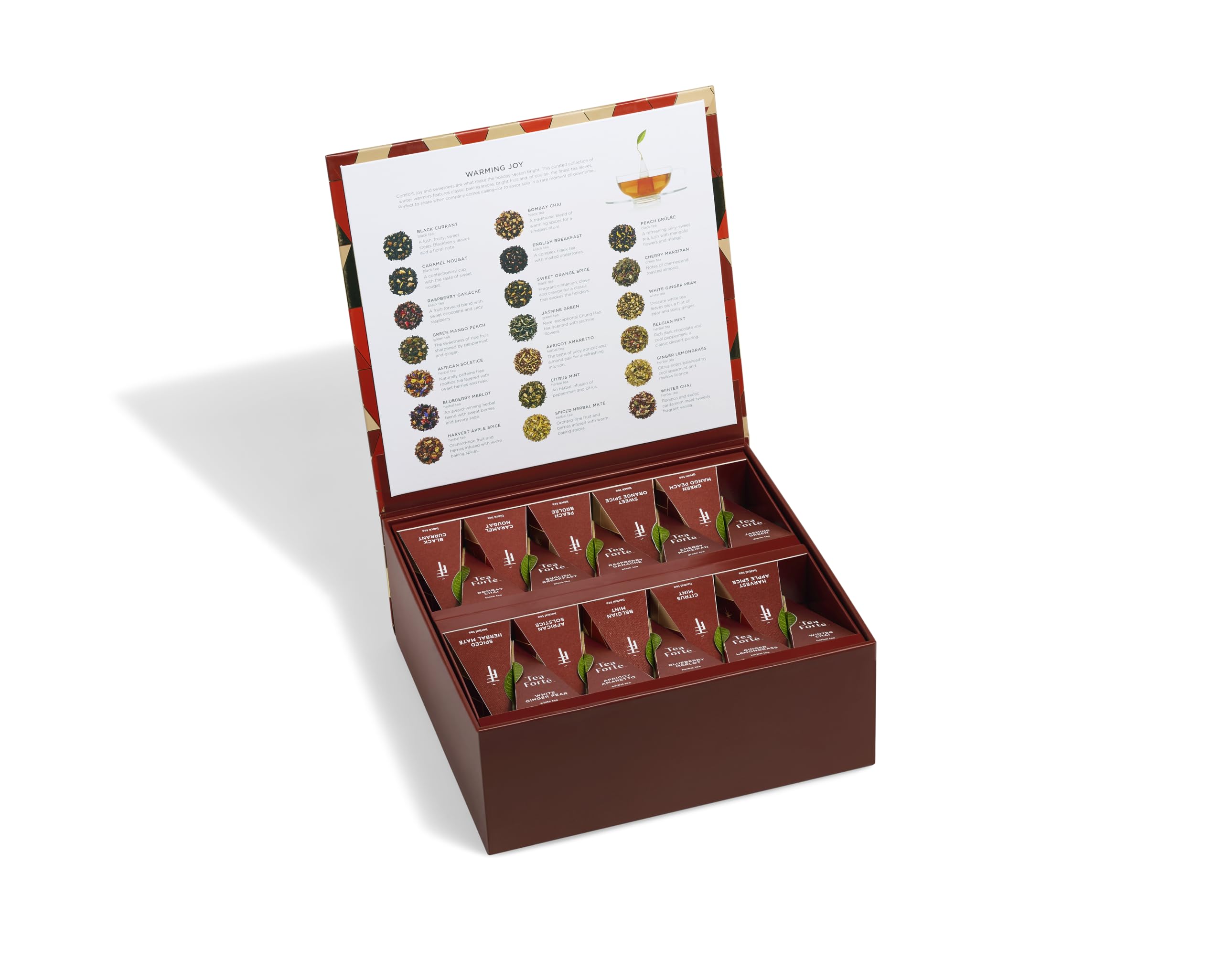 Tea Forte, baule da tè con 40 infusori da tè piramidali artigianali - Warming Joy Chest
