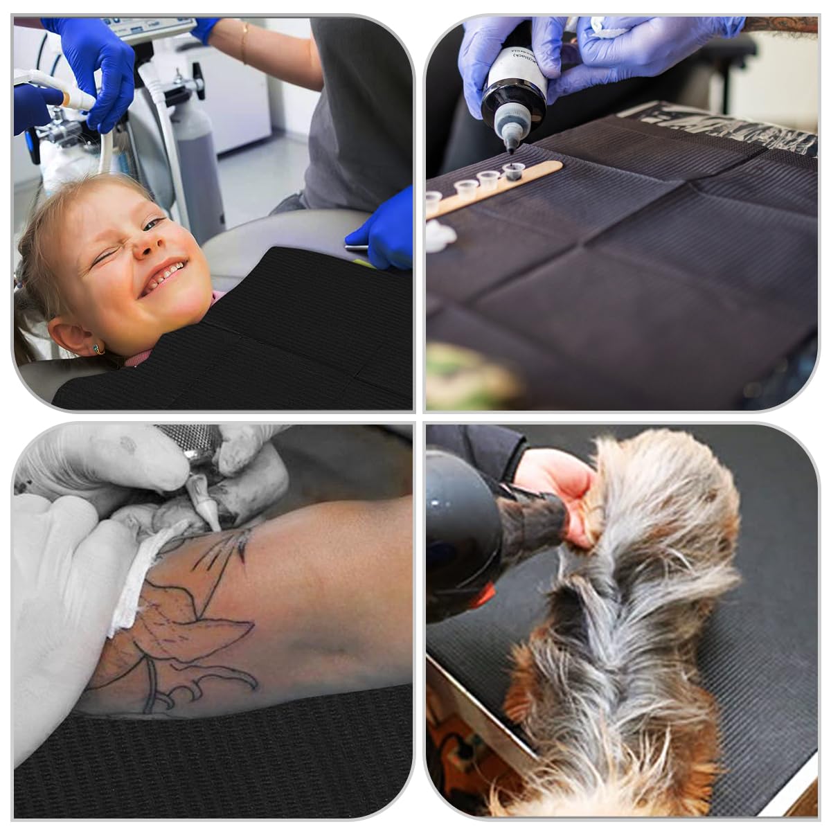 Bavaglini Dentali, 50 Pezzi 33 x 45cm Bavaglini per Tatuaggio Usa e Getta Tovaglia Monouso per Tatuaggi (Nero)