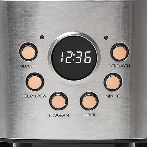 Miniatura 9 de HADEN Heritage - Cafetera retro programable de 12 tazas con tostadora de ranura ancha de 2 rebanadas con bandeja extraíble para migas, acerocobre