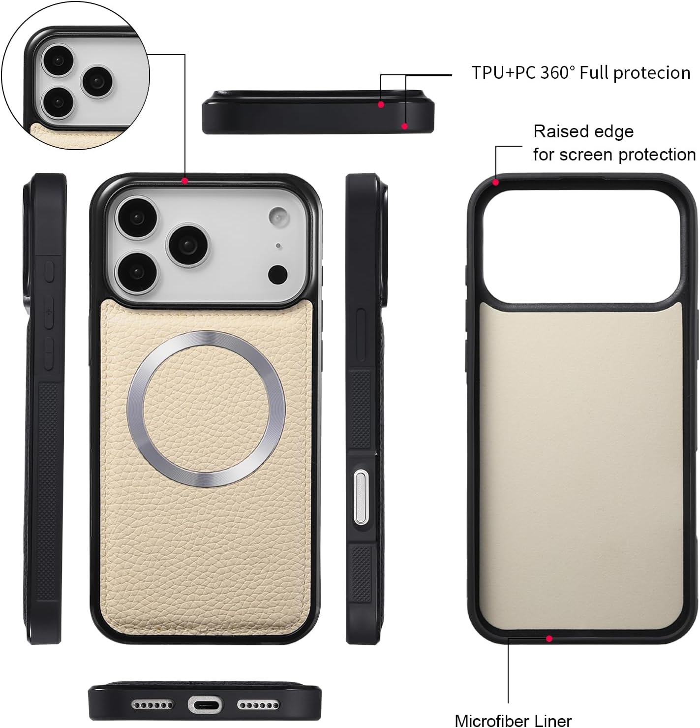 Crossbody Wallet Case for iPhone 17 Pro 6.3", Magnetic Detachable PU Leather Case with RFID Blocking Card Holder, Wristlet & Shoulder Strap, Flip Zipper Clutch Purse for Women - White - Image 5