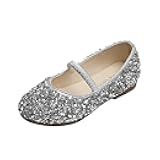 Girls Classic Slip on Mary Jane Ballet Flats Glitter Wedding Party Bridesmaids Flower Girl Dress Shoes