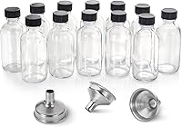 AOZITA 12 Pack 2oz Clear Glass Boston Shot Bottles with Leakproof Lids, 3 Funnels & 24 Labels - 60ml Mini Bottles for Wellness Shots, Ginger Juice, Essential Oils & Travel