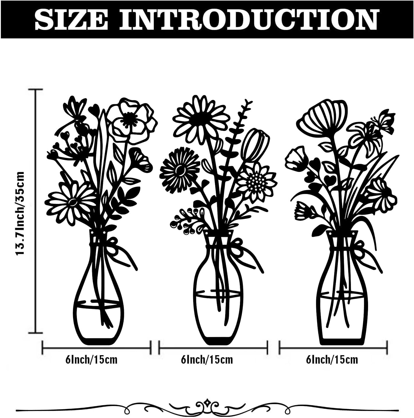 Metal Flowers Wall Art Decor Rustic Farmhouse Black Floral Wall Decor for Bathroom Living Room Bedroom Home Art - Image 7