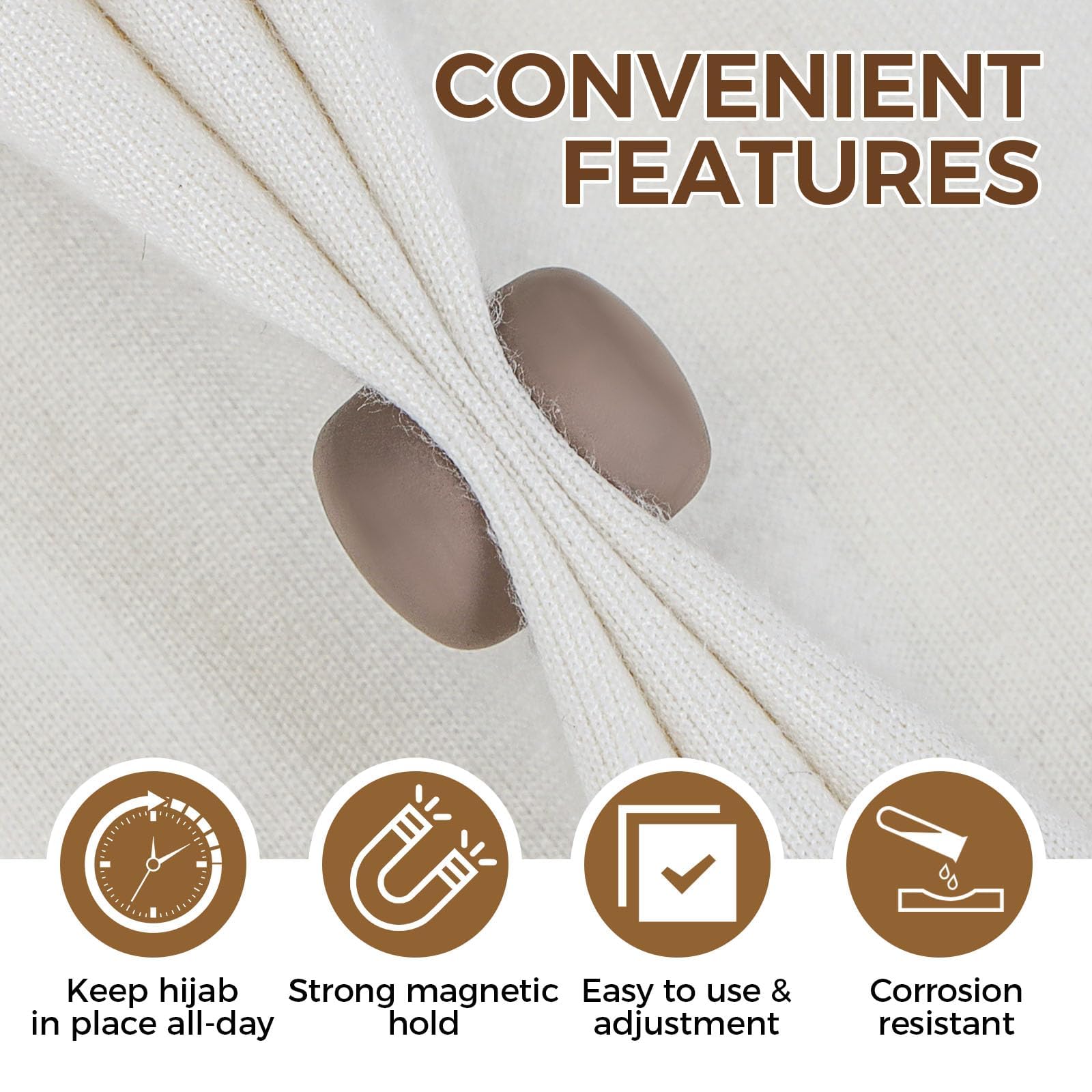 Aimants Hijab Extra Puissants,10Pcs Épingles Magnétiques Multi-usages Sans Broches Boutons Aimantés Compacts Résistants à Usure Alliage pour Vêtements et Écharpes Femmes et Hommes (5 Couleurs)