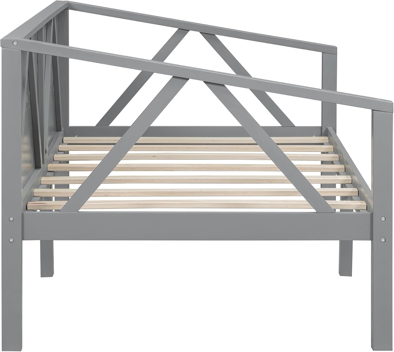 KE'VERSO Twin Size Daybed Frame, Twin Size Platform Bed Frame with Wood Slat Support, Wooden Sofa Bed for Living Room, Bedroom, Guest Room, Space-Saving, No Box Spring Needed, Easy Assembly, Gray