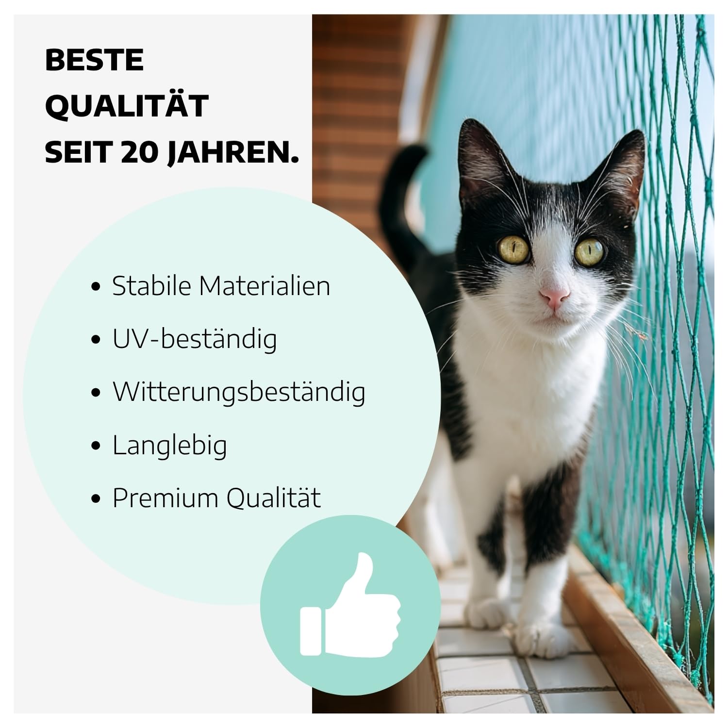 Katzennetz I 2,5 m x 4,5 m I Katzenschutz für Balkon mit 45 x 45 mm Maschenweite I extrem reißfestes & langlebiges Balkonnetz für Katzen mit 4 mm Materialstärke & 9 mm Randstärke