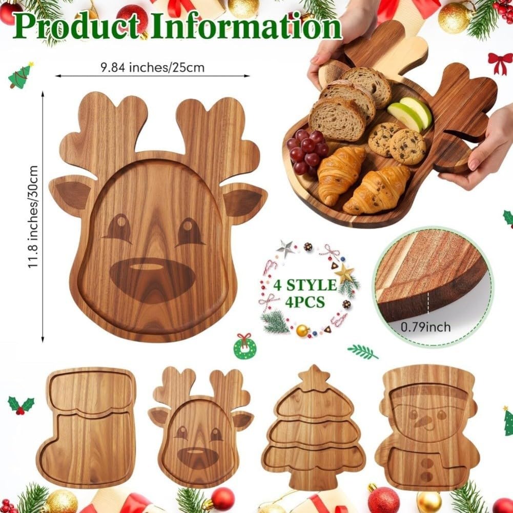 Weihnachts Holztablett Set 4-tlg Acacia Holzbrett