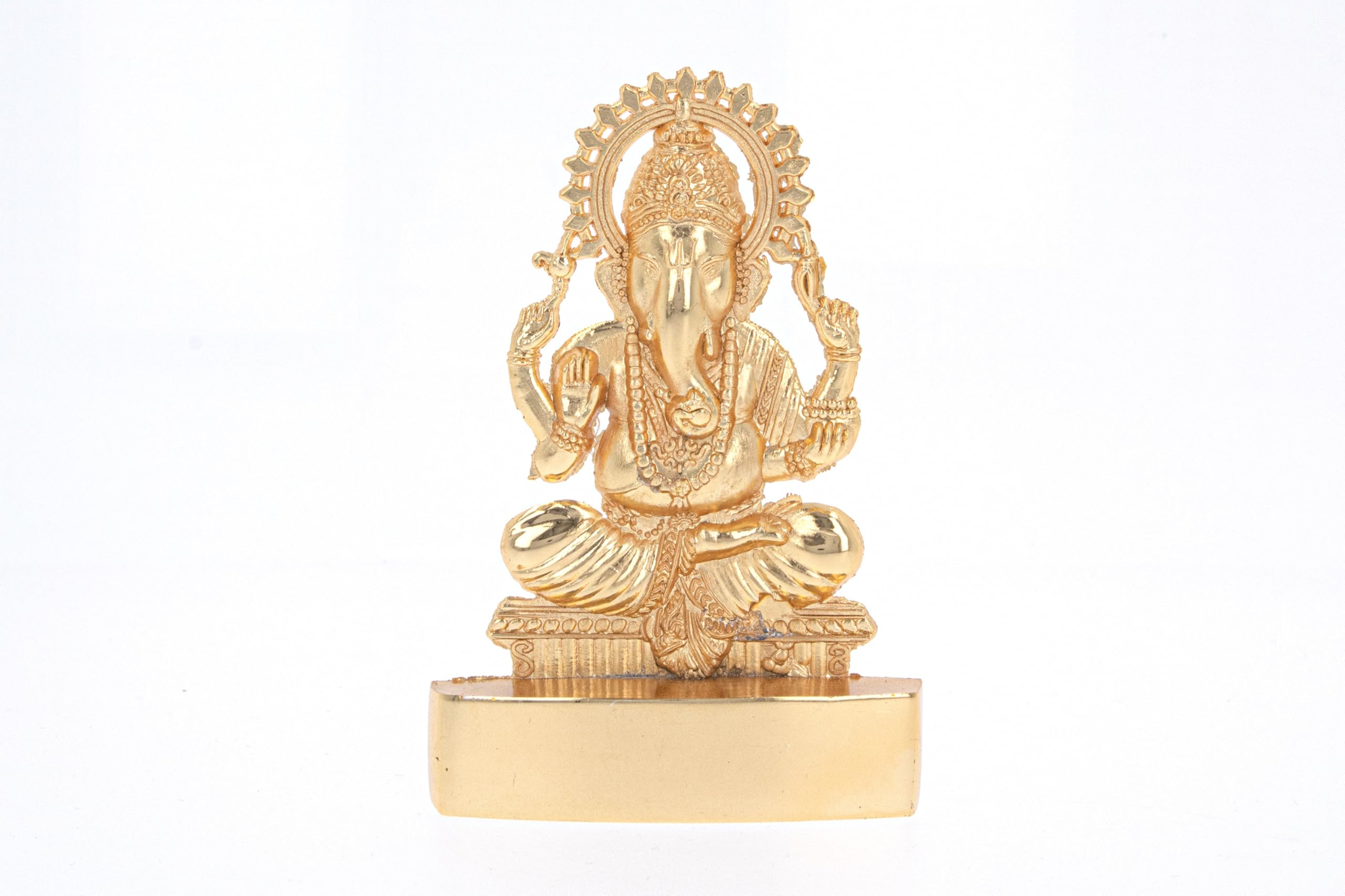 Indiabazaar Golden Ganesh Statue Murti Metal Small Lord Ganesha Ganpati Sitting Idol Hindu God For Car Dashboard Home Office Desk Mandir Temple Décor Diwali Wedding Gift (5 Inch)