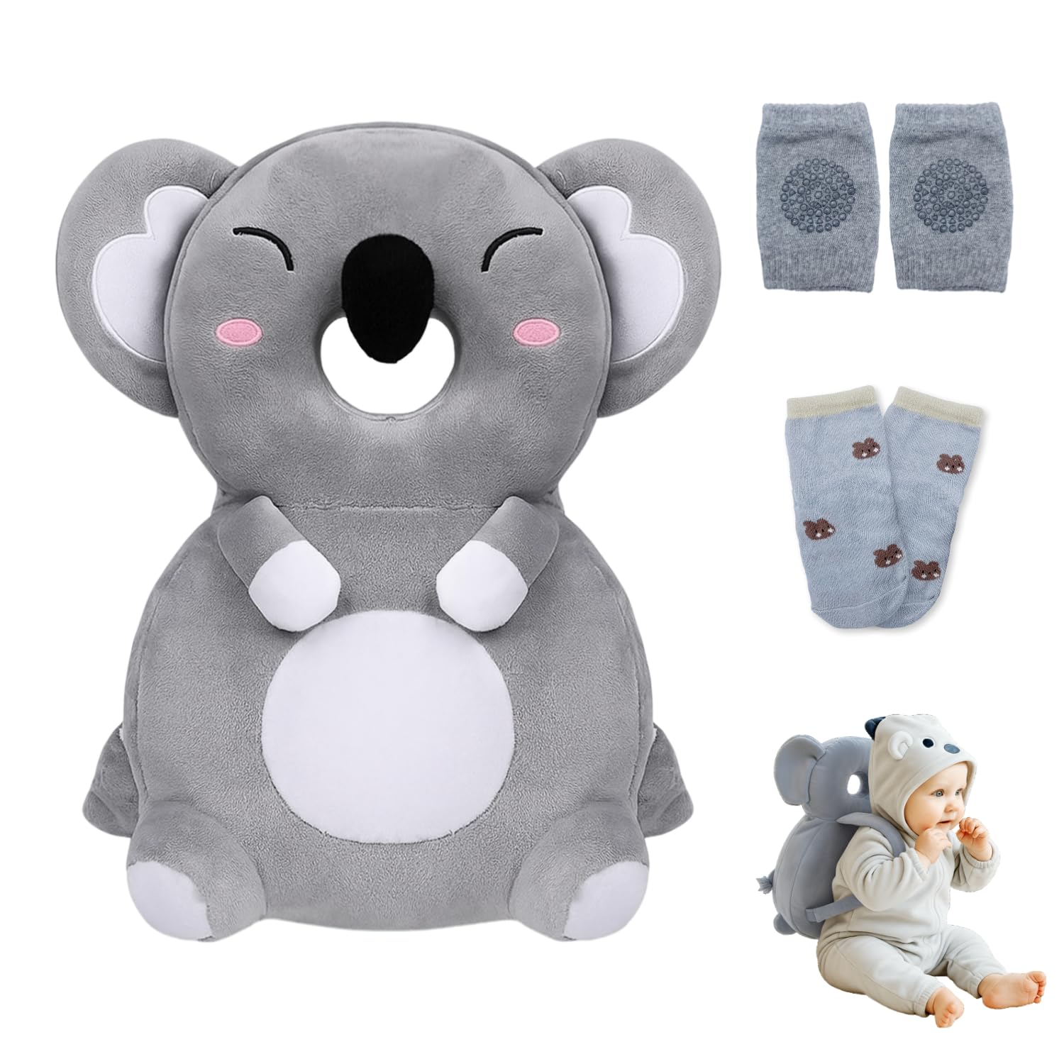 Photo 1 of Baby Head Protector Backpack with a Pair of Non Slip Socks and Knee Pads, Baby Pillow Backpack for Falling, Crawling, Adjustable Toddler Head Protector for Infants 6–18 Months