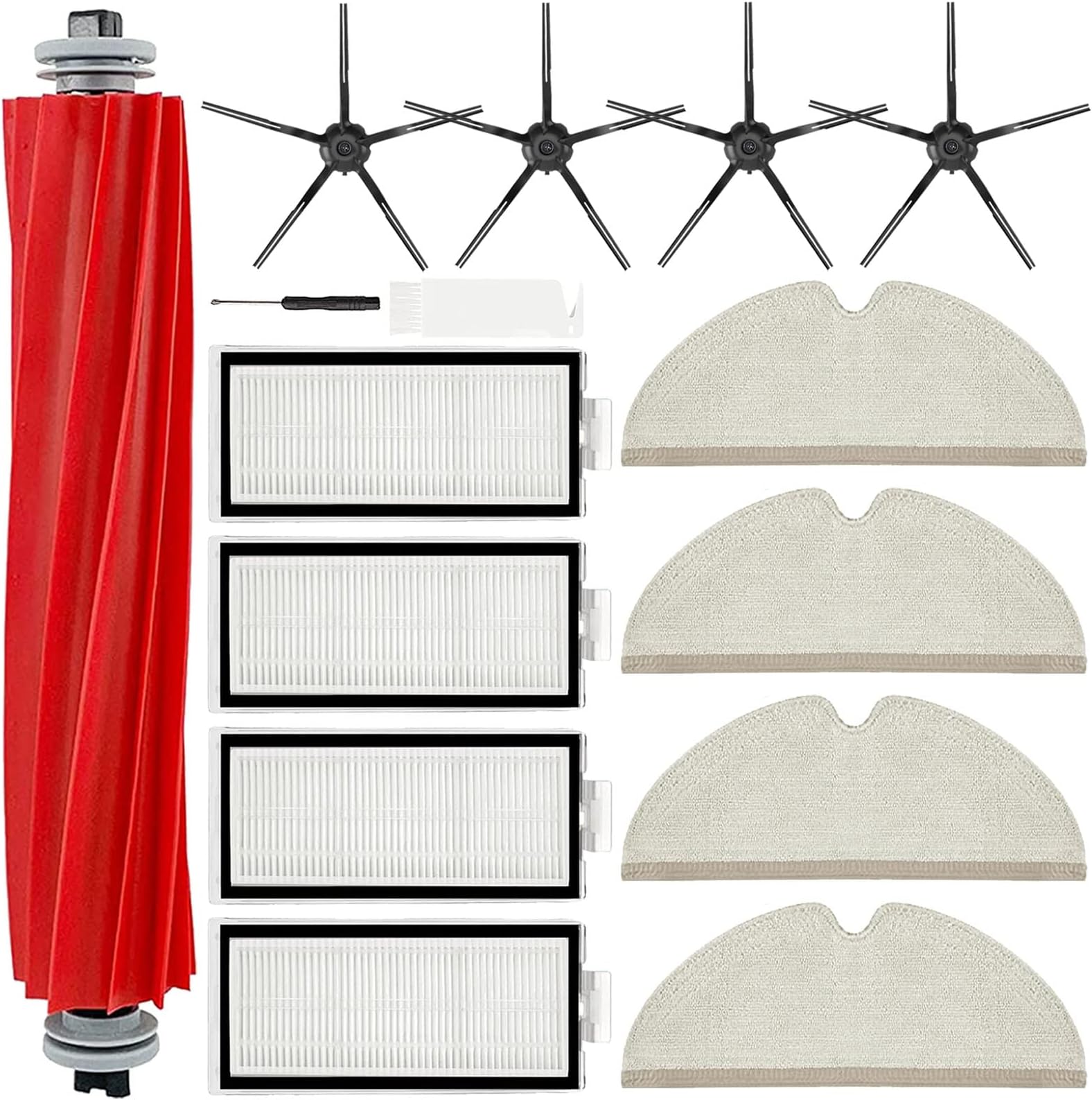 LesinaVac Accessories Kit for Xiaomi Roborock Q7 / Q7+ / Q7 Max+ Robot Vacuum,1 Roller Brush, 4 Hepa Filter, 4 Side Brush, 4 Mop Cloth