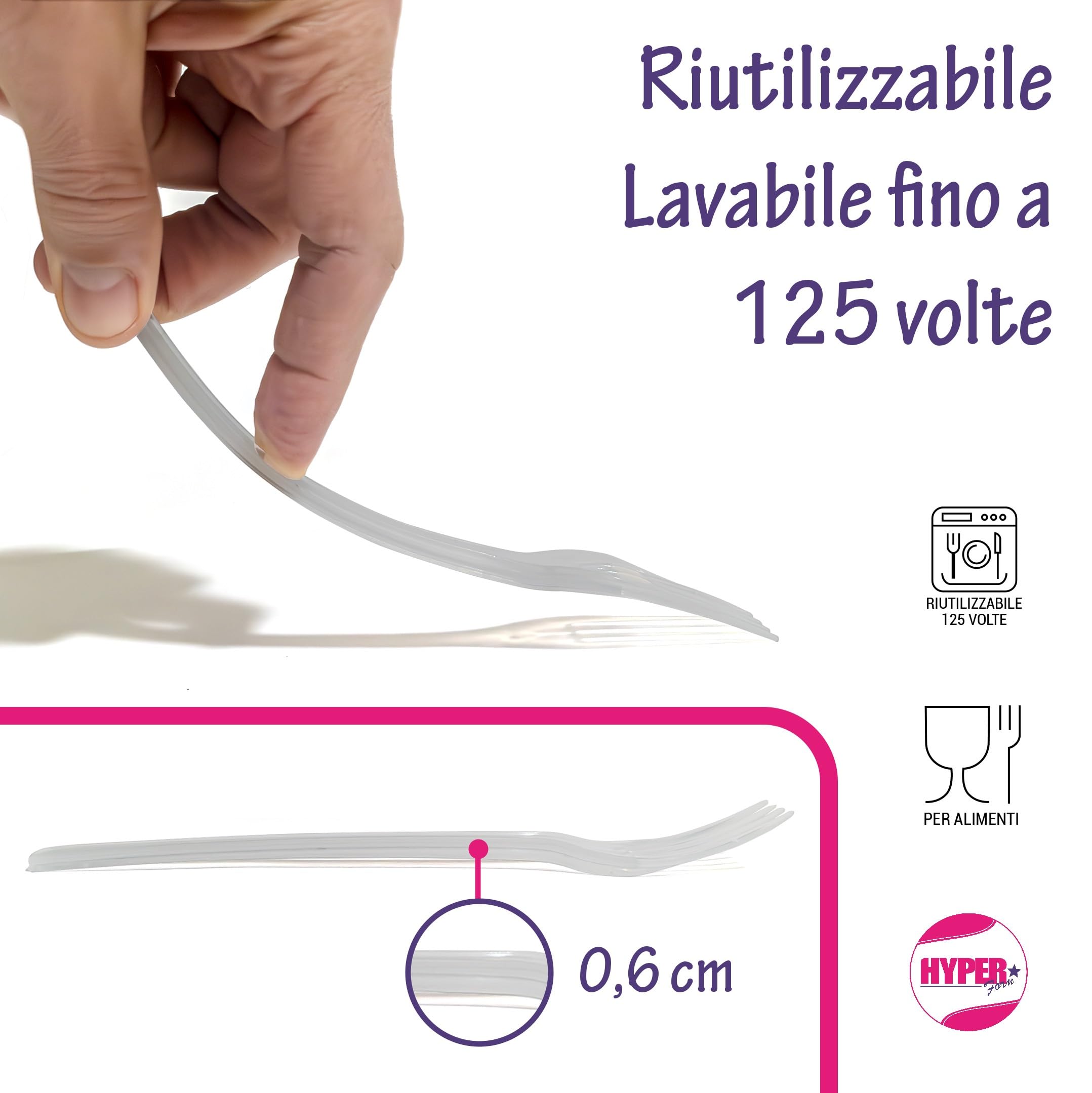 HYPER form Set Posate Riutilizzabili, Forchetta e Coltello Trasparenti con Tovagliolo, Lavabili fino a 125 Cicli, Made in Italy (100)