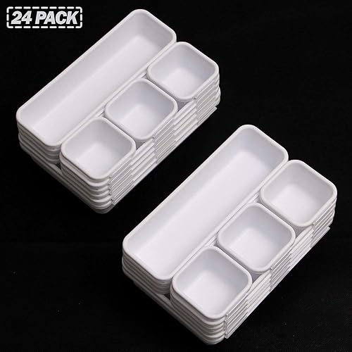 Miniatura 7 de Juego de 24 separadores de cajones de escritorio entrelazados, separadores de cajones estrechos de plástico poco profundos, contenedores de