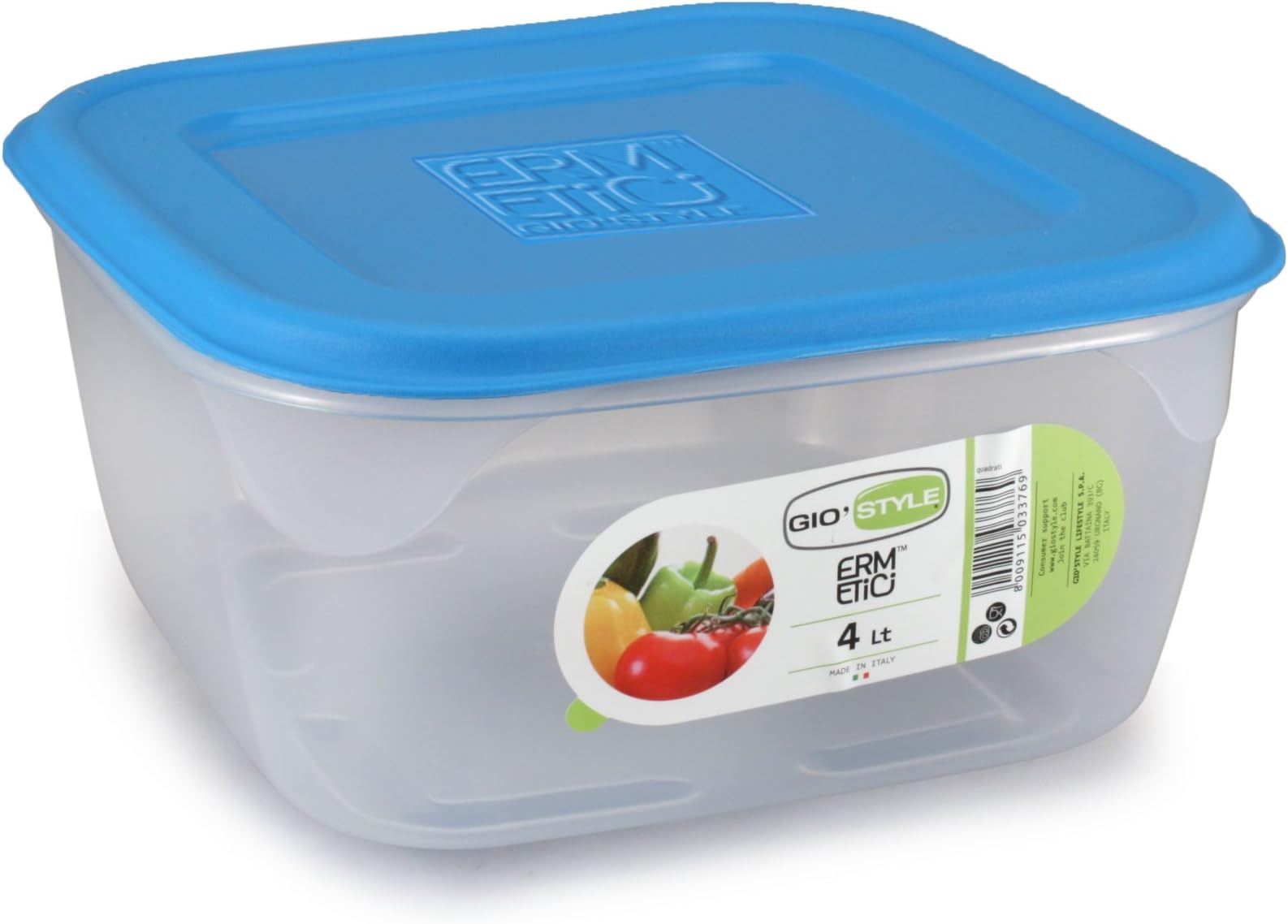 GioStyle Square Hermetic Container, 4 Liter Capacity, Light Blue
