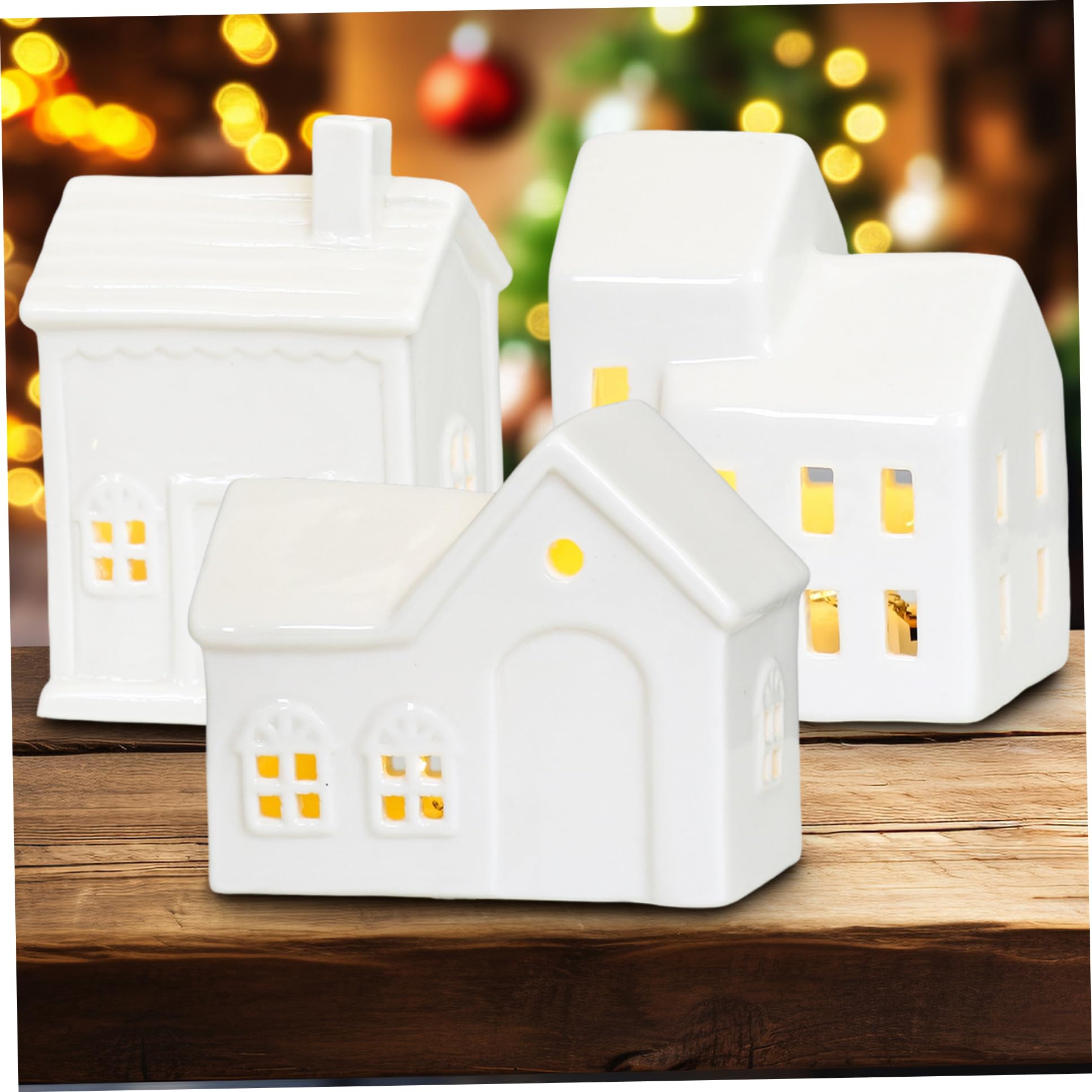 Casas de Pueblo navideñas, candelero de cerámica Blanca para Casas navideñas, decoración navideña de sobremesa