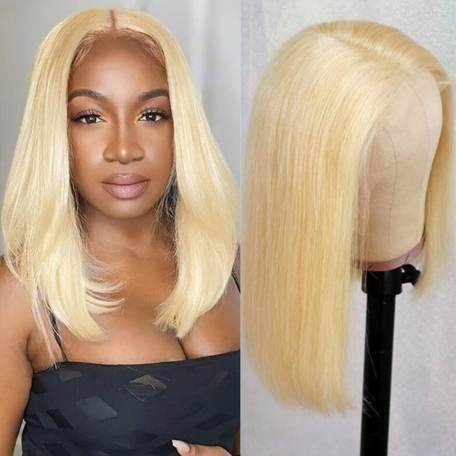Hoscod 13x6 Blonde Lace Front Wigs Human Hair 613 Straight HD Transparent Lace Frontal Blonde Bob Wigs For Women 180% 16 Inch Brazilian Virgin 613 Bob