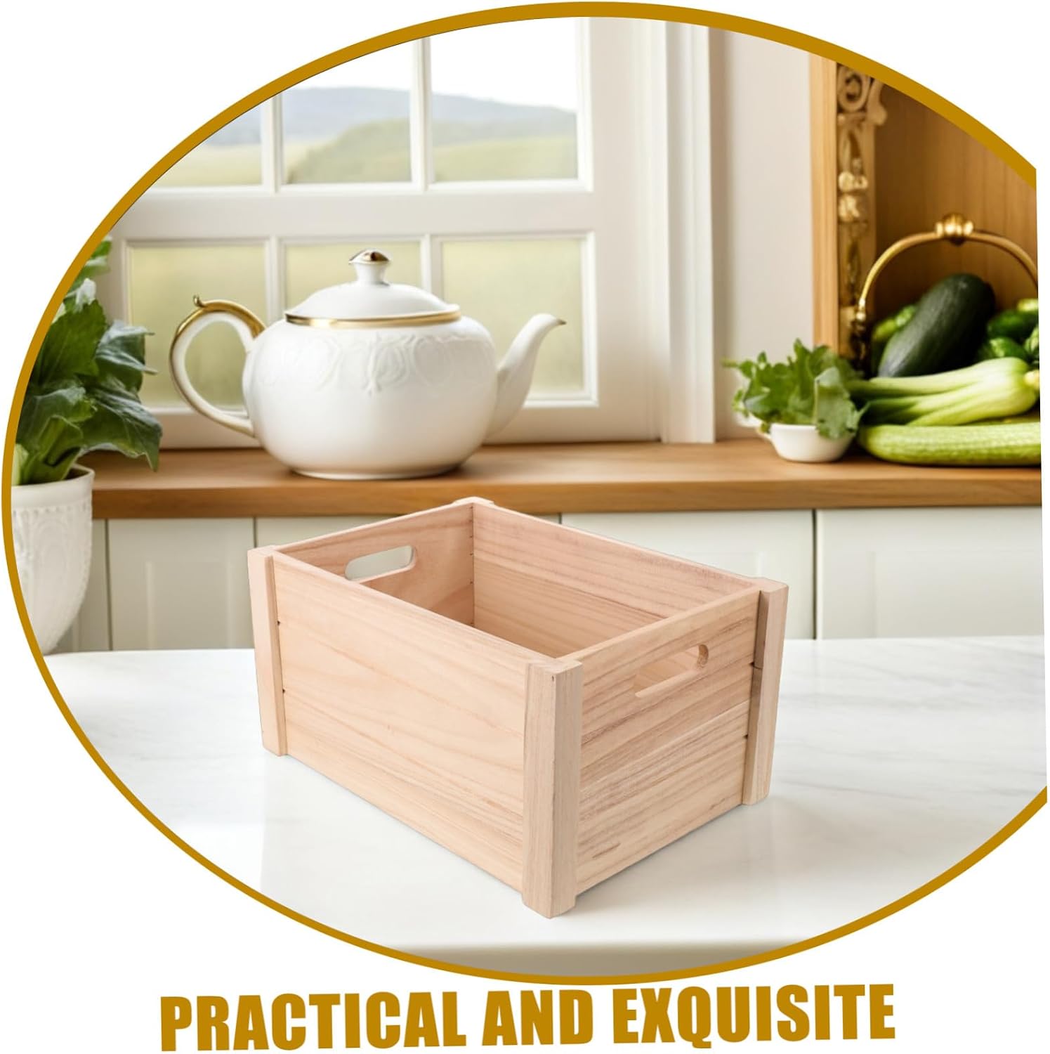 ULTECHNOVO Rectangular Wooden Storage Box in Beige with Spacious Capacity and Sturdy Rustic Design, for Markets and Showcases to Display Fruit, Vegetables, or Bread