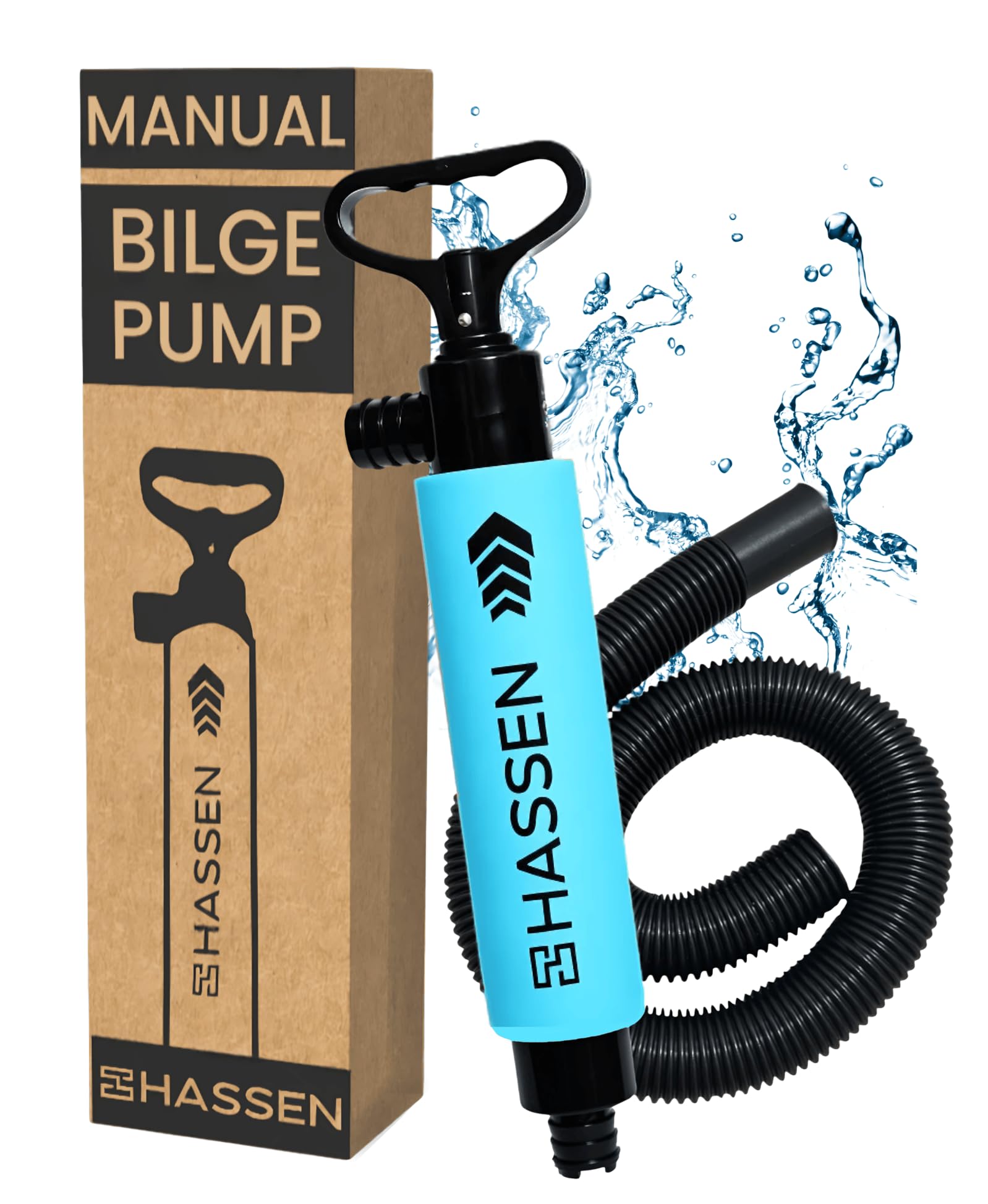 HASSEN Manual Bilge Pump for Boats Portable Hand Water Pumps for Kayak & Canoe - Long Hose Marine Safety Equipment Must Haves, Emergency Water Removal Suction Tool Camping & Home