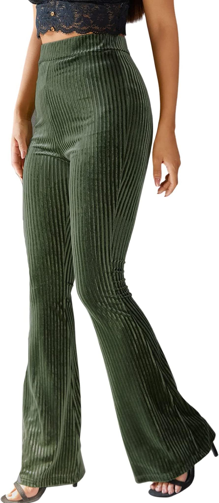 GOWEGB Women's Flare Velvet Pants High Elastic Waist Velour Bell Bottom Bootcut Yoga Pants Tummy Control Workout Trouser, FU-68