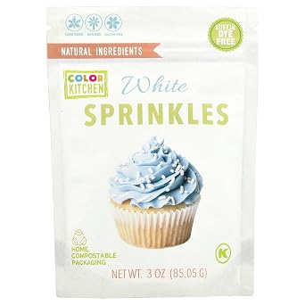 Color Kitchen White Cake Sprinkles 3 oz, Natural Baking Decorations for Cookies and Ice Cream, Artificial Dye Free, Plant Based, Gluten Free, Non GMO, Soy Free, Kosher, No Hydrogenated Oils