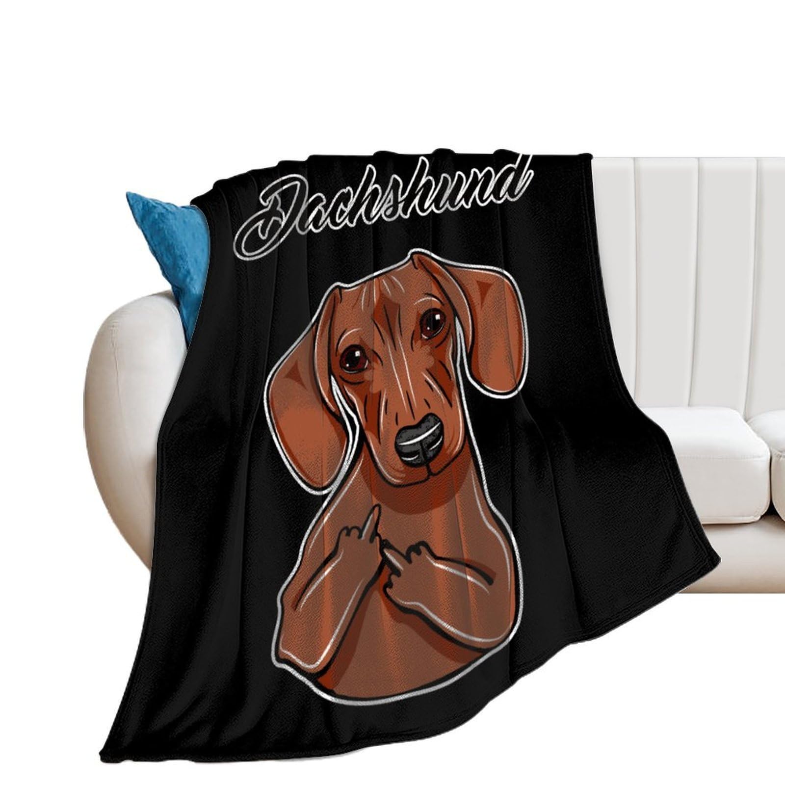 NCLQVJXZKHW Dachshund Middle Finger Gesture Flannel Blanket Soft Throw Blankets Bed Couch Sofa Travel