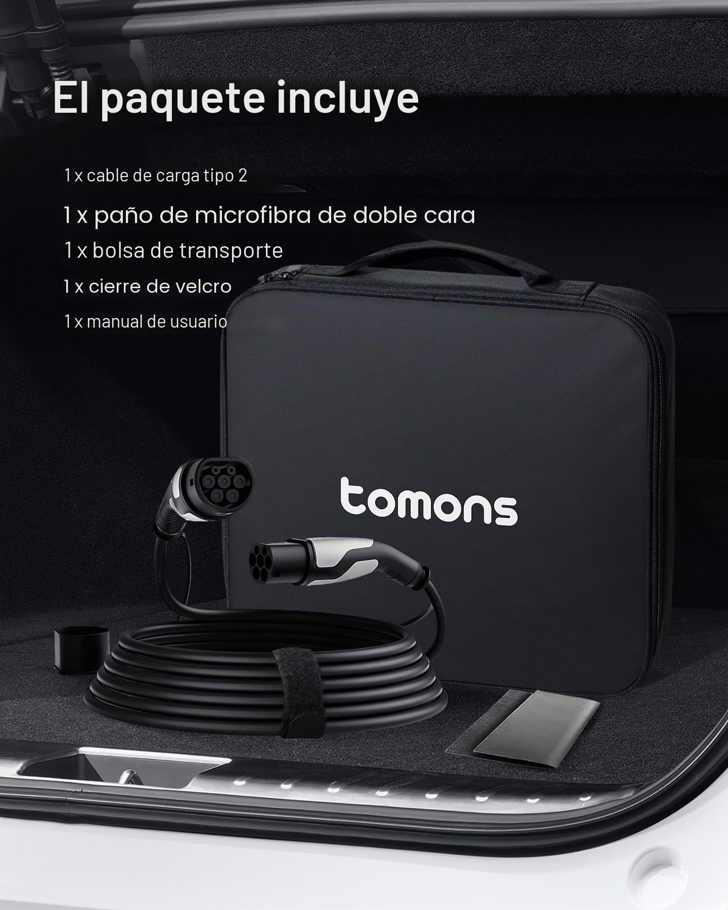 tomons Cable de Carga Tipo 2, 11 kW, 5m, 16 A, 3 Fases | Carga rápida|CE/TUV | IP55 | para EVs y PHEVs |compatible Model S/3/X/Y, ID.3/4, E-Tron, ZOE |bolsa de transporte incluida