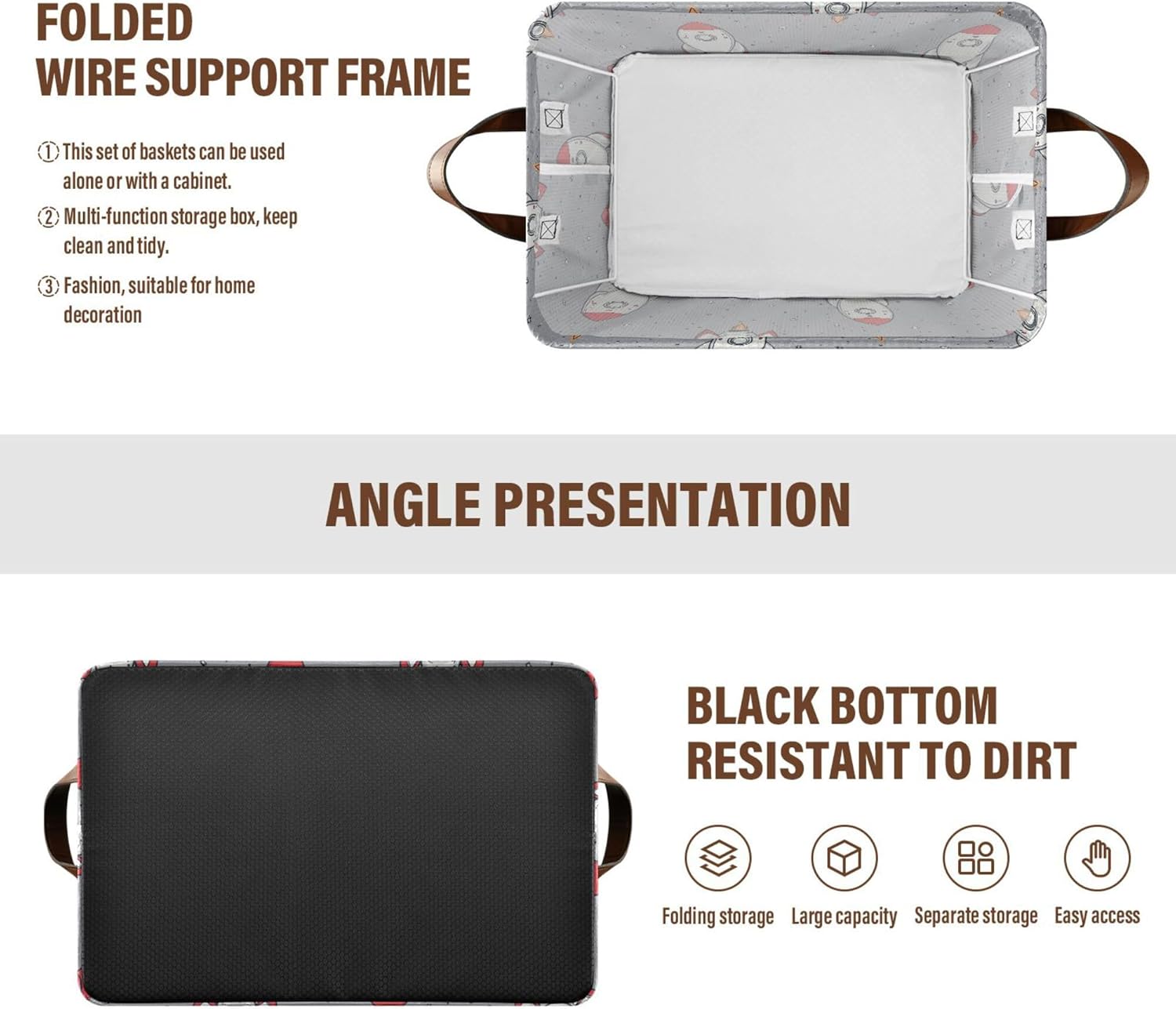 KLL 2 Pack Large Storage Boxes Baskets Cloth Storage Bins with Handles Bedroom, Office, Closet, Clothes, Kids Room, Nursery Space Gray