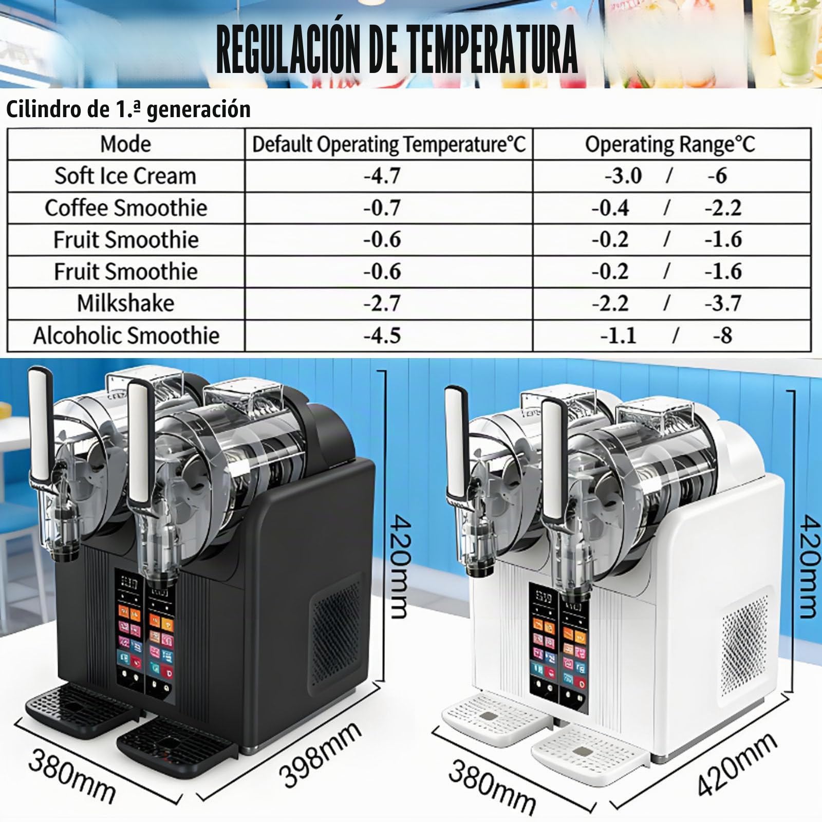 Máquina Para Hacer Granizados, Máquina Para Granizados 7 En 1, Máquina De Helado Suave De Doble Cabezal, Dos Depósitos De 2 Litros, 430 W, Panel Táctil Con Limpieza Automática Black